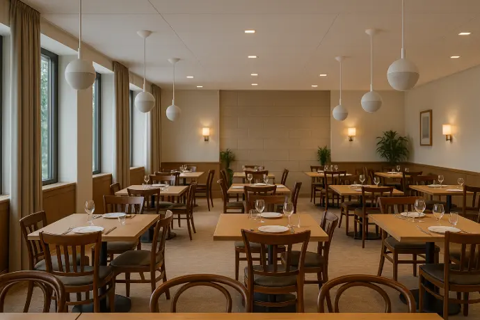 Salle de restaurant équipée de solutions de sonorisation pour la diffusion de musique